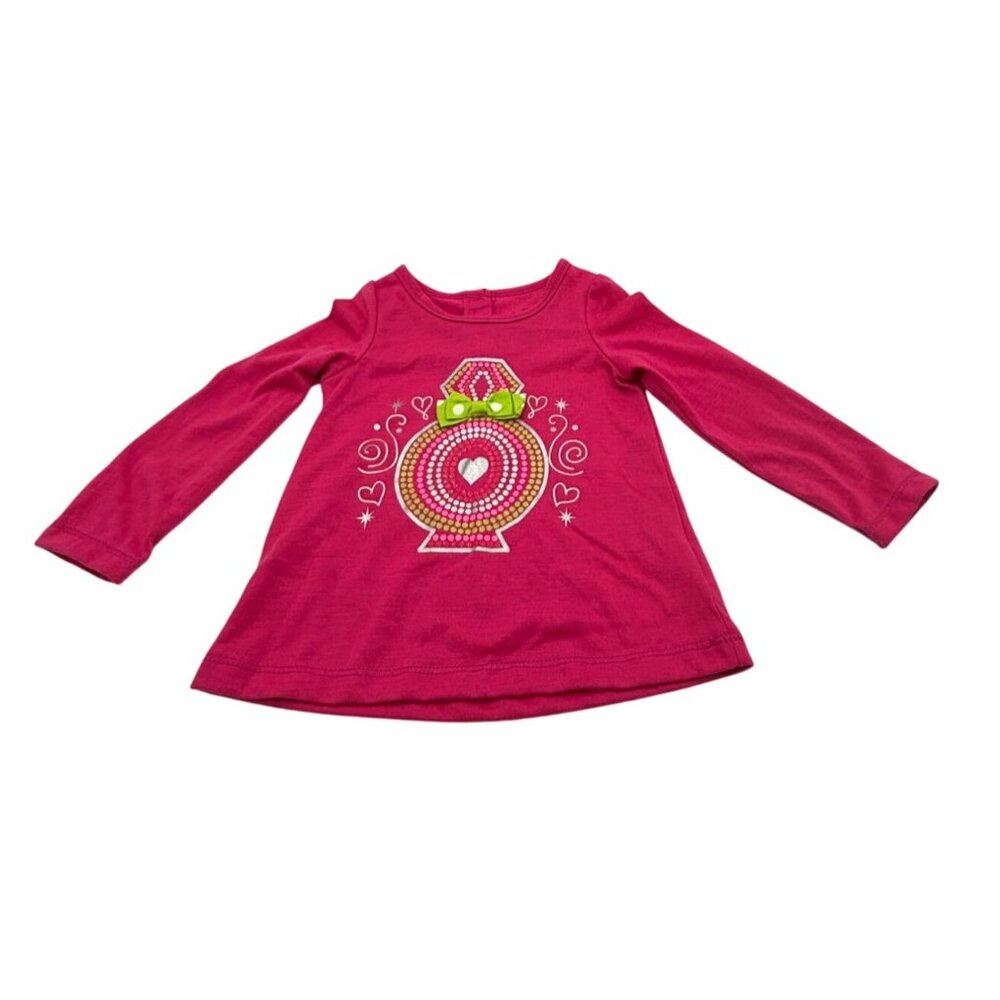 Kids Headquarters Toddler Girls Pink Long Sleeve T-Shirt With Bow Graphic 18M